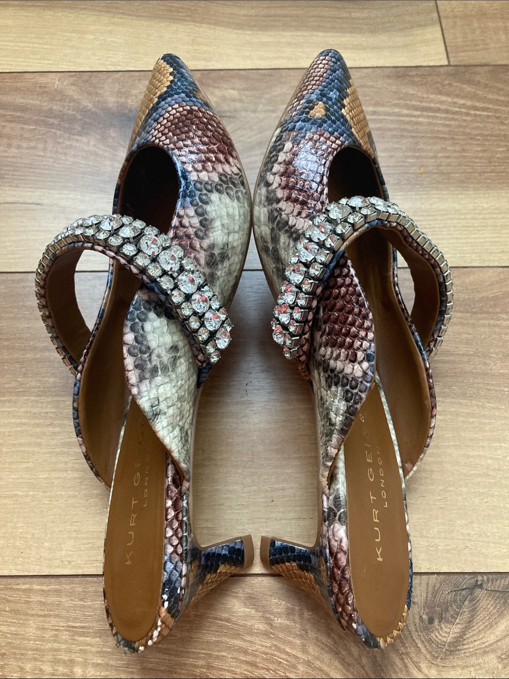 Kurt Geiger Snake Print Rhinestone Embellished Duchess Heels - Picture 5 of 10